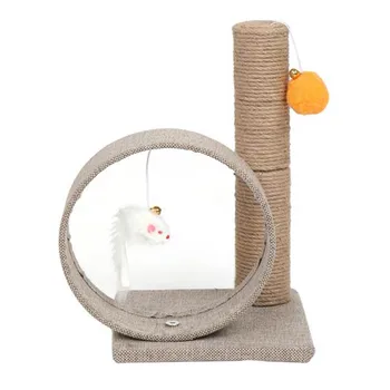 

Cat Climb Holder Tower Cat Tree Linen Circular Ring with Toys Linen Gray Toy Frame Pets Supplies for cats tree climbing