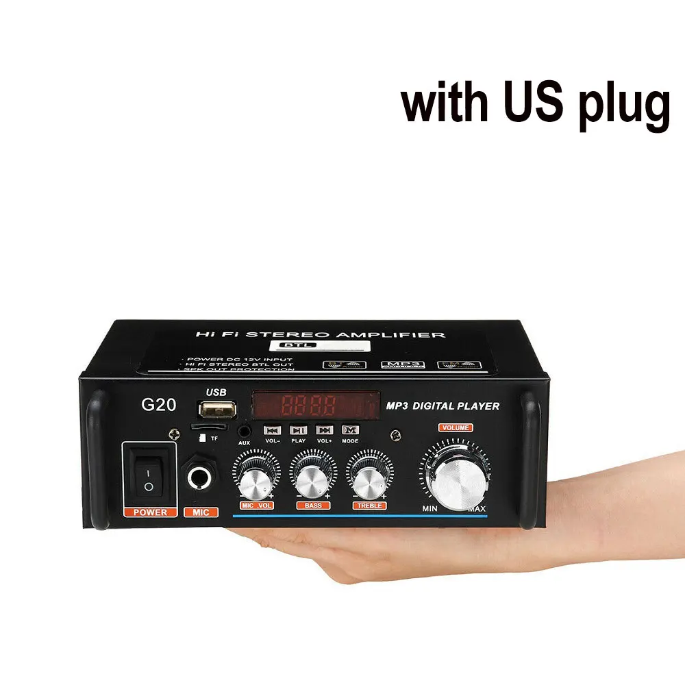 us plug 600 Вт, 220 В, 12 В, USB, bluetooth, Hi-Fi, стерео аудио усилитель мощности, пульт дистанционного управления для автомобиля, домашний аудио, USB флэш-диск, радио - Цвет: us plug