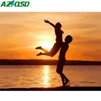 

AZQSD Oil Painting By Numbers Set Couple Acrylic Paint DIY Unframe Handpainted Gift Coloring By Numbers Portrait Decor For Home