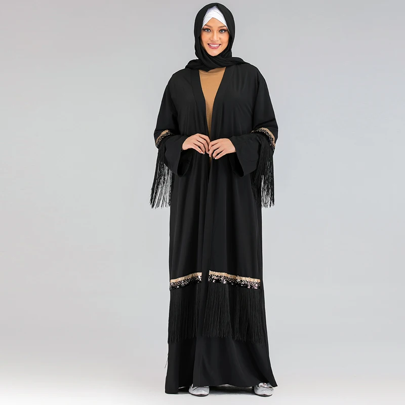 Открытый кардиган черный Дубай Abaya кимоно хиджаб мусульманское платье женская
