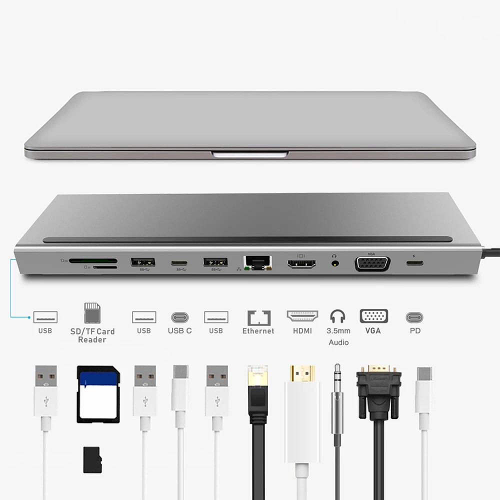 Type-c док-станция для HDMI VGA USB c PD 11-в-1 разветвитель многофункциональная док-станция USB 3,0/HDMI/VGA/RJ45/SD/TF card reader PD зарядки usb-хаб