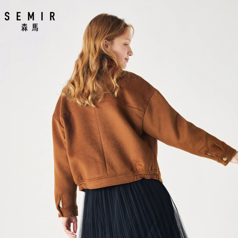 SEMIR короткая женская куртка зима нагрудный двубортный свободный стильный современный пиджак шерстяное пальто для женщин