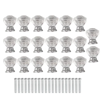 

Simulation Crystal Cabinet Knobs, 20 Pack Pulls Handles for Drawer Kitchen Cabinets Dresser Cupboard Wardrobe, Clear