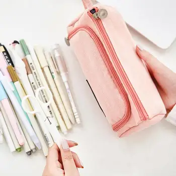 

Canvas Stationery Bag Makeup Storage Bag Solid Travel Large Capacity Pencil Case Pen Bag Cosmetic Make up Organizer