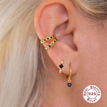 

Aide 925 Aretes De Black Zircon Pendientes Hoop Earrings For Woman Lover Friend Birthday Engagement Valentine's Day Earring Gift