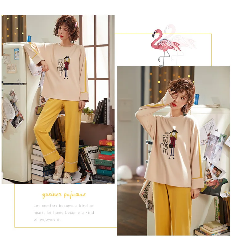 Women Pajamas Set Spring Autumn New Thin Cartoon Printed Long Sleeve Cute Sleepwear Casual Homewear Female Pyjamas