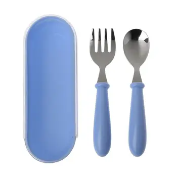 

2pcs/lot Baby Feeding Spoon Fork Set Stainless Steel Toddler Infant Tableware Flatware Kids Cutlery with Ant-Dust Box H3CD