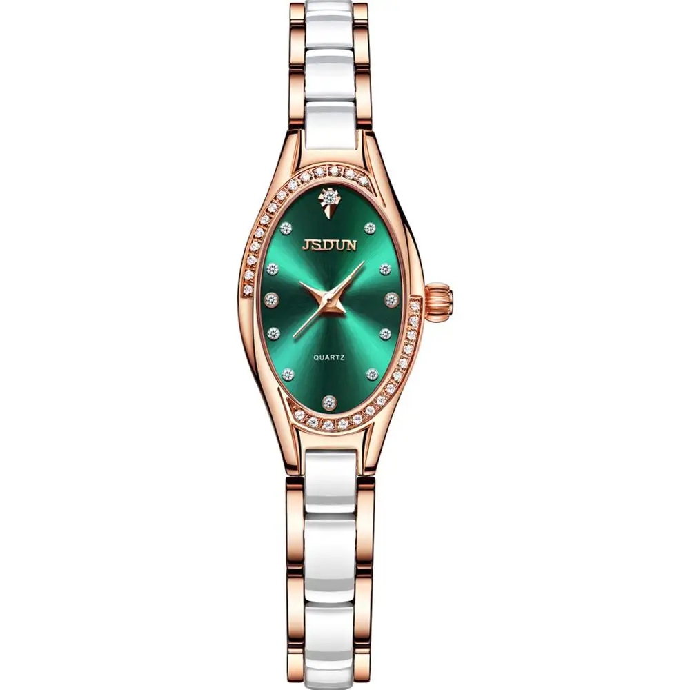 Маленькие часы с циферблатом для женщин, овальные женские часы montre femme, бриллиантовые часы из нержавеющей стали, Роскошные водонепроницаемые часы reloj mujer, ультратонкие - Цвет: green