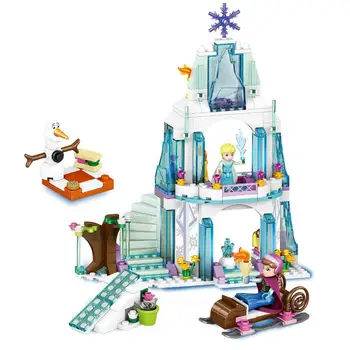 

Disney style Dream Princess Frozen Castle Elsa Ice Castle Princess Anna Stacking Building Blocks Bricks Toy Compatible With
