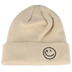 Мужская шапка, шапка для холодной зимы, короткая шапка для девушек, s, Smile Face, вышивка, бини, женские шапки, бини, Mut, Осенняя шапка с черепом