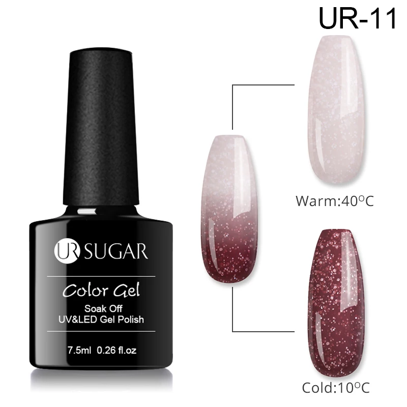 Ur Sugar 7,5 мл термальный блестящий гель замачиваемый УФ Снежинка блестки меняющий температуру лак для ногтей гель лак для ногтей - Цвет: UR-11