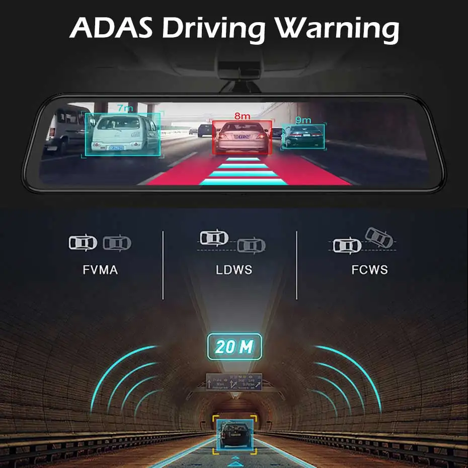 Olysine 12 дюймов Android 8,1 зеркало заднего вида DVR Автомобильный видеорегистратор ADAS wifi gps навигатор видеорегистратор 1080P двойной объектив видео рекордер