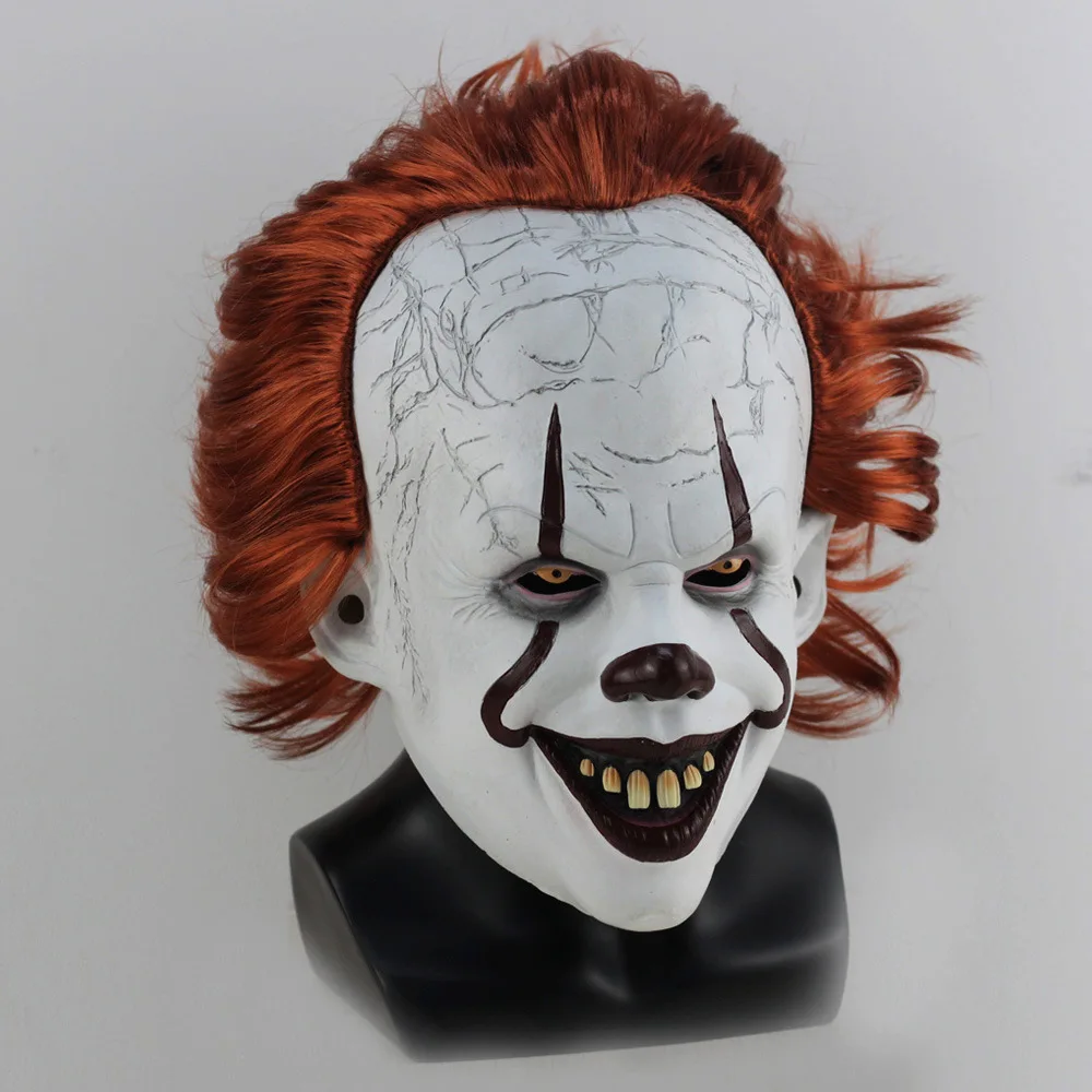 latex mask Костюм Джокера пеннивайза для косплея с маской Стивен Кинг это вторая часть 2 страшный клоун Хэллоуин вечерние костюмы для взрослых и детей - Цвет: latex mask