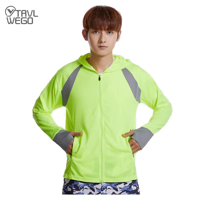 

TRVLWEGO Long Sleeve Shirt UV Protection Quick Dry T Shirt Men Light Blue Climbing Hiking Fishing Clothes Men Outdoor Clothing