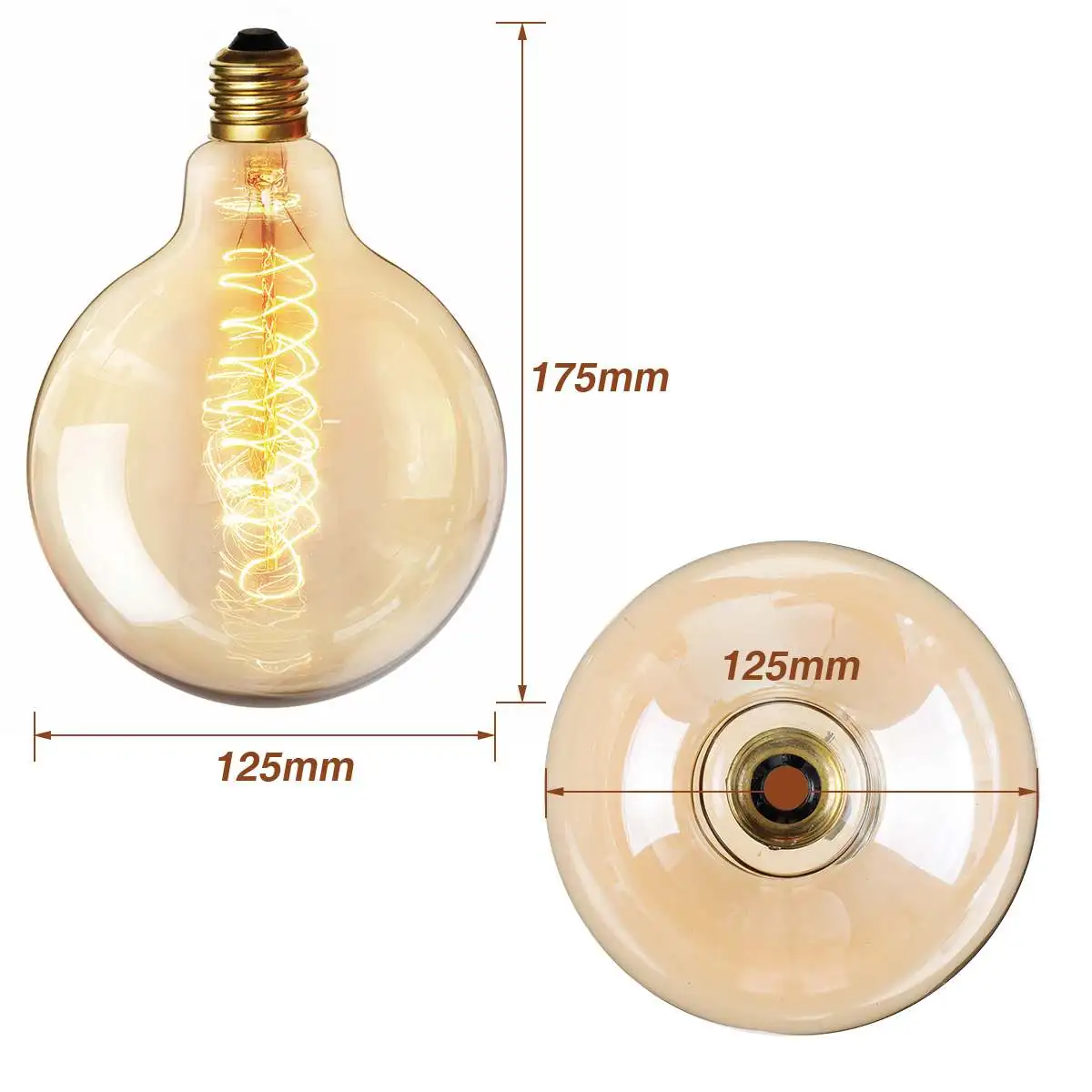 220V Retro Vintage Edison Light Bulb Tungsten Light Bulb G125 40W Edison warm white lamp Bulb For Home Decor Amber shell