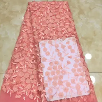 

Madison 3D Flower Lace French Lace Fabrics 2019 African Tulle Lace Fabric, Embroidery Mesh Wedding Lace, Peach Lace Fabric