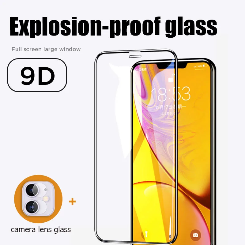 Закаленное стекло 9D с полным покрытием для iPhone 6 6S 7 8 Plus X XS XR Xs Max 11 12 Pro мини пленка