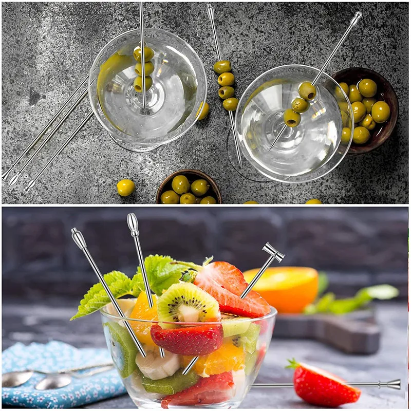 Cocktail Picks Stick, 20Pcs Cocktail Toothpicks, Stainless Steel Martini Olive Picks for Bar Barbecue Fruit, Bloody Mary Drink S