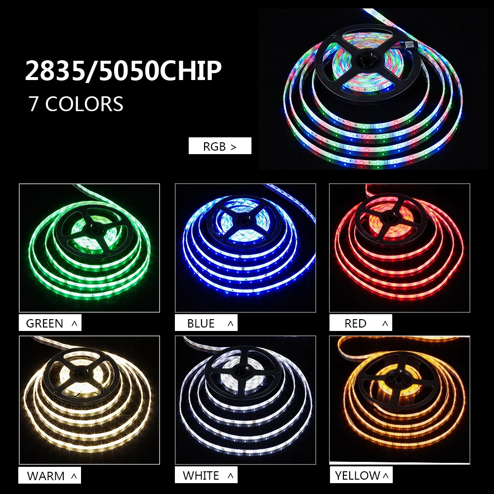Счастливая светодиодный 5 м полосы 12v Водонепроницаемый SMD 2835 5050 60 s/M лента RGB
