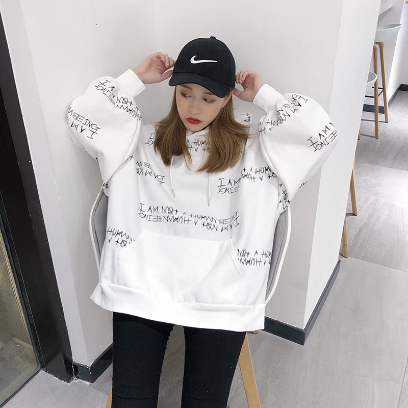 Ulzzang зимняя женская толстовка Харадзюку С буквенным принтом с капюшоном, толстовка бойфренда с длинными рукавами, свободные пуловеры, толстовка