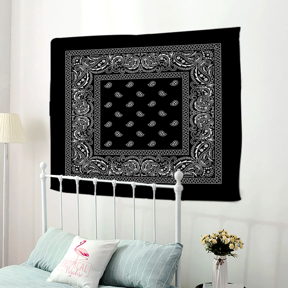  Bandana Pattern Silk Scarf Square Handkerchief Wall Tapestry Beach Towel Home Decoration