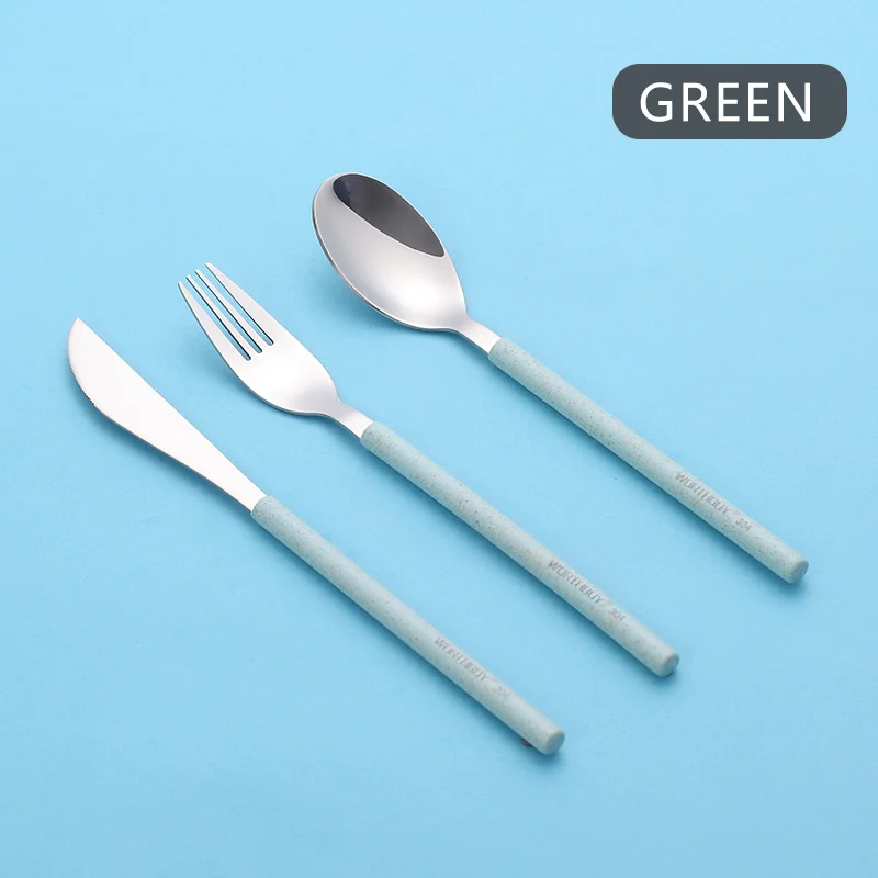 Green WORTHBUY 304 столовые приборы из нержавеющей стали с ручкой из пшеничной соломы, кухонный нож, столовая вилка, набор для пикника, столовый набор - Цвет: Green