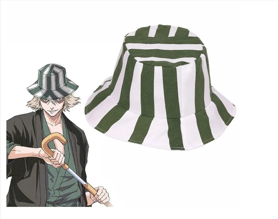 

Anime Bleach Urahara Kisuke Cosplay Hat Cap Dome Green and White Striped Summer Cool Hat Watermelon hats Accessories