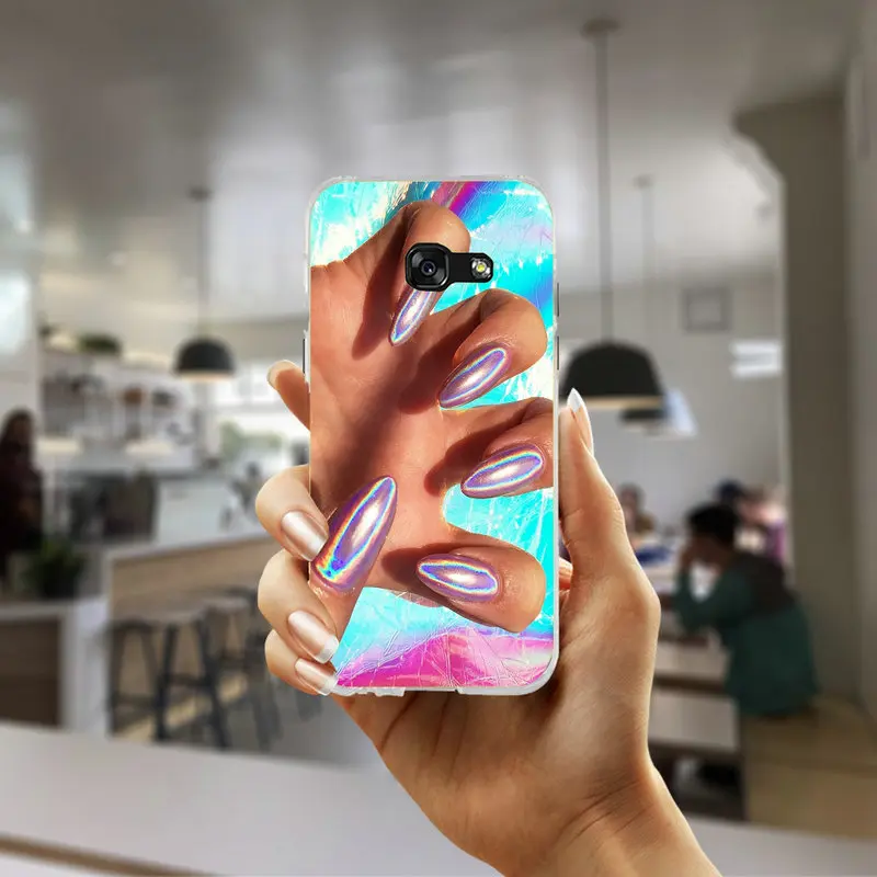 Мягкие силиконовые чехлы из ТПУ для мобильных телефонов Samsung Galaxy A3 A5 A7 J1 J2 J3 J5 J7 Coque Shell розовый популярный голографический