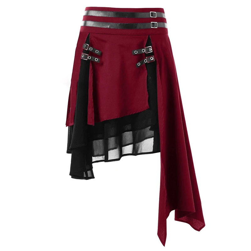Wine Red Kate Kasin, модные женские юбки в стиле панк, высокая талия, женская короткая мини-юбка, Ретро стиль, асимметричные трапециевидные юбки, нижняя часть - Цвет: Wine Red