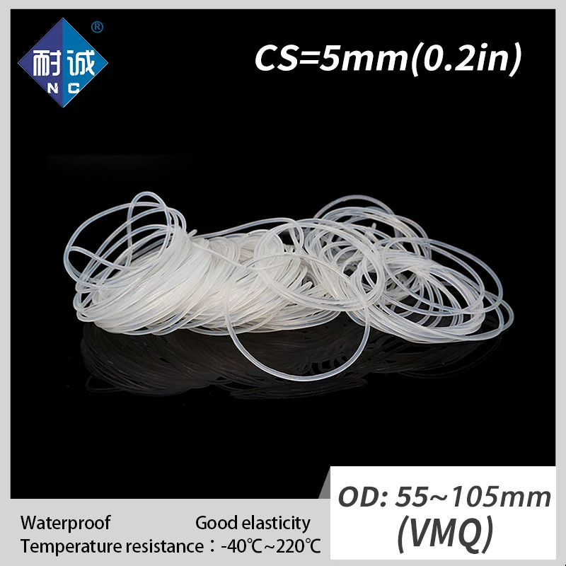 1 шт./лот силиконовая резина VMQ CS 5 мм OD55/60/65/70/75/80/85/95/100/105 уплотнительное кольцо