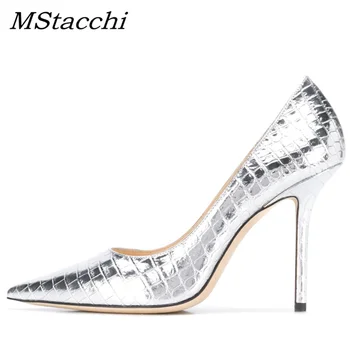 

MStacchi 2020 Spring silver high heels shoes woman Office shoes Sexy pointed toe glisten stilettos zapatos de mujer