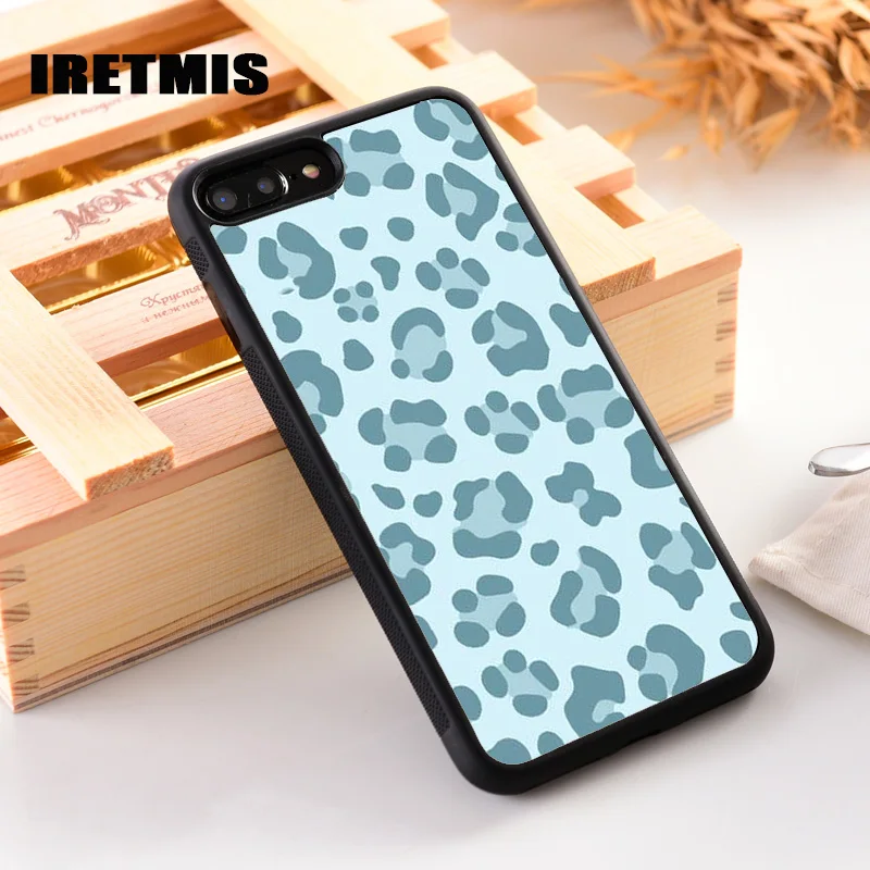 Iretmis Rubber Silicone Phone Cover Case For iPhone 6 6S 7 8 PLUS X XS XR 11 12 Mini Pro Max Cute Powder Blue Leopard | Мобильные