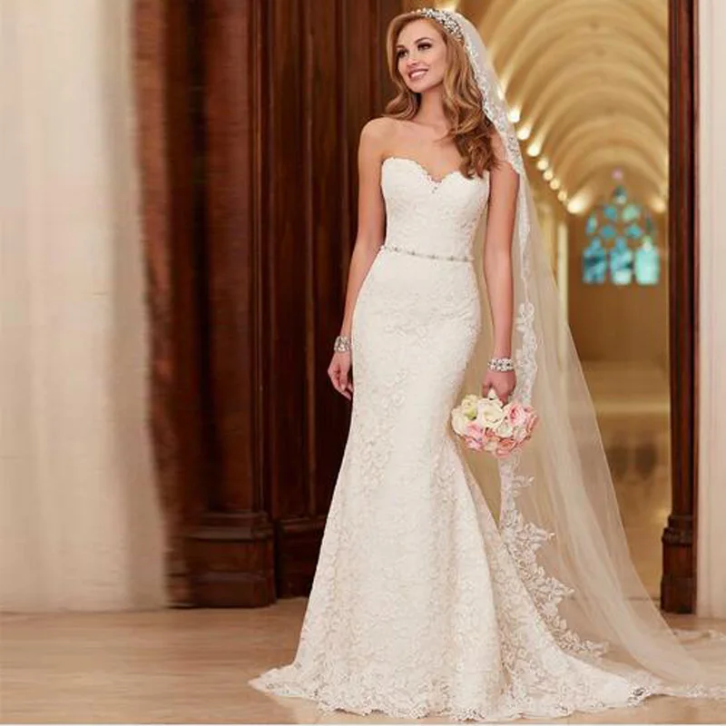 

New Ivory Mermaid Lace Wedding Dresses vestido novia encaje Sleeveless Zipper Back Bridal Gown for women 2015 Custom Made