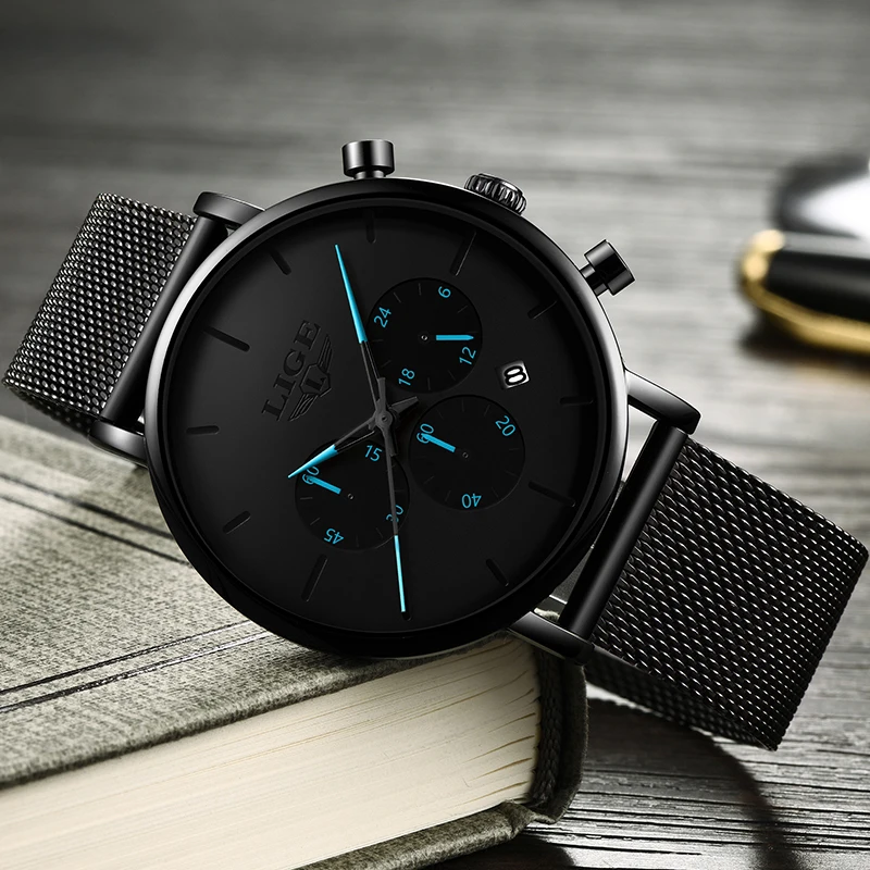 Ceny Męskie zegarki LIGE Top marka luksusowy wodoodporny Ultra cienki data zegar męski stalowy pasek zegarek kwarcowy na co dzień mężczyźni sport Wrist Watch