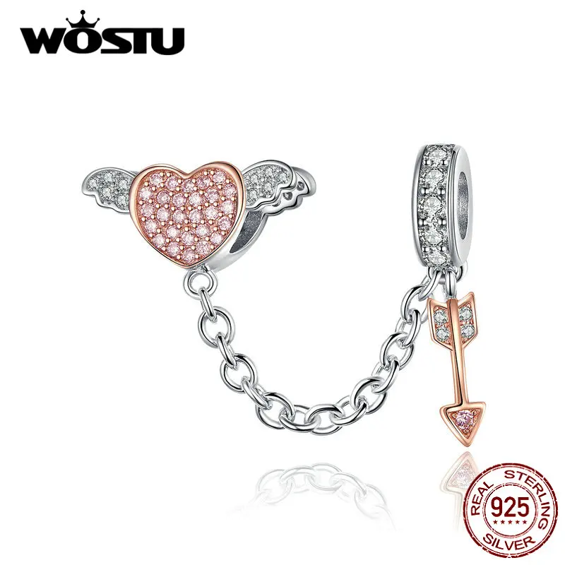 Preise WOSTU Herz Flügel Pfeil Sicherheit Kette 925 Sterling Silber Perlen Fit Original Armband Anhänger Silber 925 Schmuck Charms CQC1208