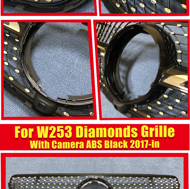 X253 W253 C253 GLC Sports Diamonds Front Grille Grill ABS Black With Camera GLC200 250 300 350 Look grills Without sign-in
