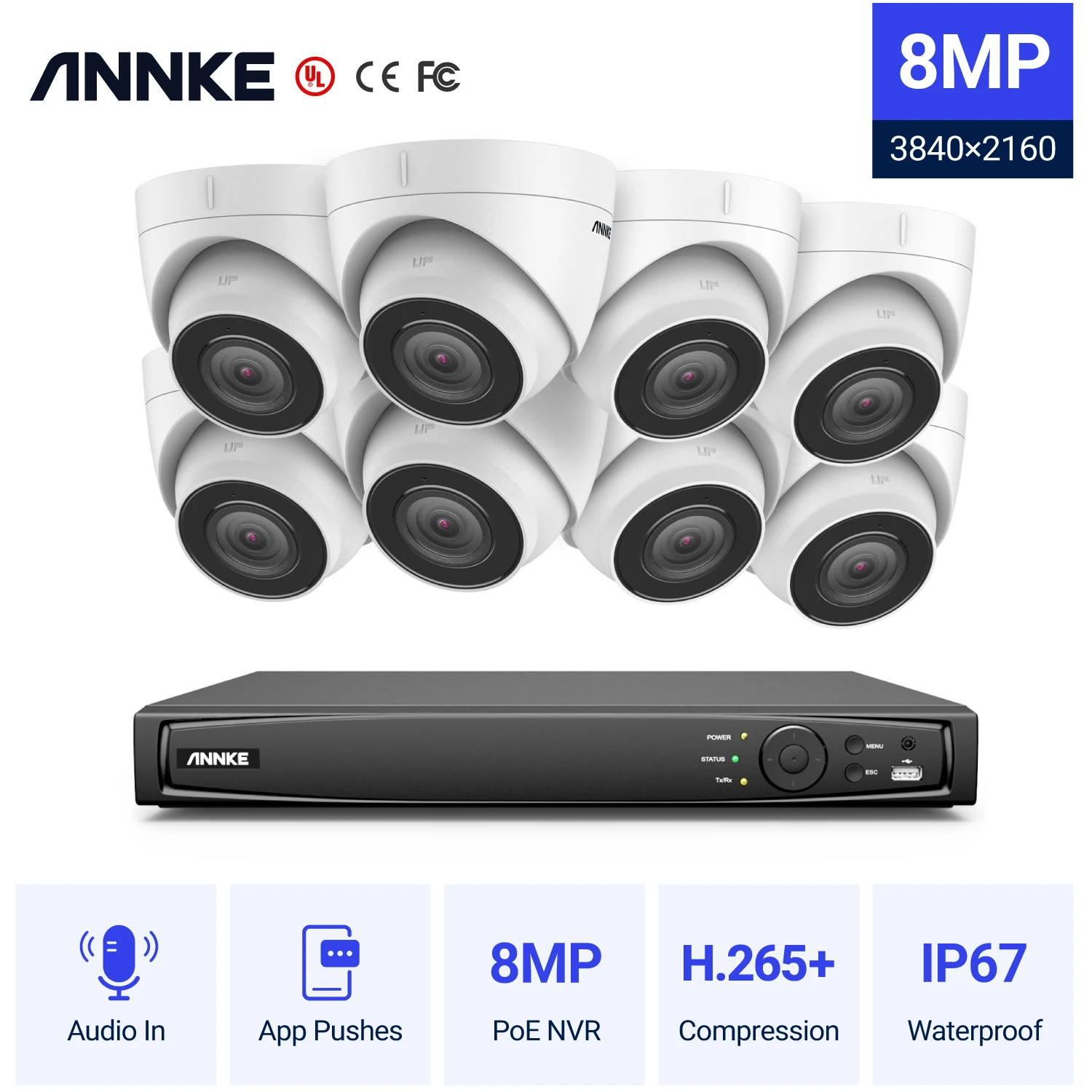 

ANNKE 16CH H.265+ NVR Recorder 4K Ultra HD POE Video Surveillance System 4K Security Camera Audio Recording 8X 8MP PoE Ip camera