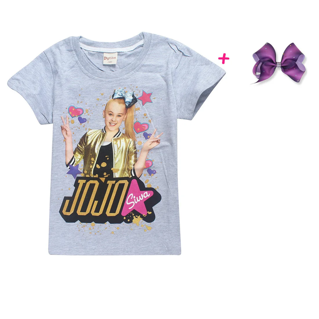 Детская летняя футболка; Одежда для мальчиков и девочек; jojo siwa; футболка с короткими рукавами; детская хлопковая Футболка с рисунком; топы; футболки серого цвета - Цвет: S8356-gray