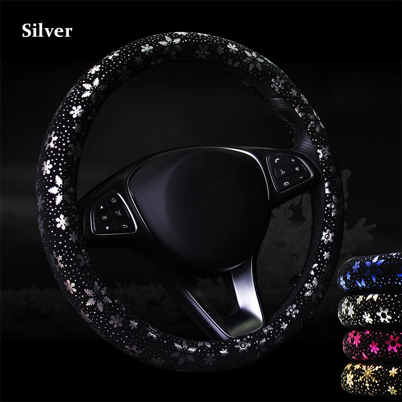Girl Snowflakes Car Steering Wheel Cover For 37- 38 CM 14.5"-15" M Size Universal Steering-Wheel Auto Braid on Car Accessories - Название цвета: Silver