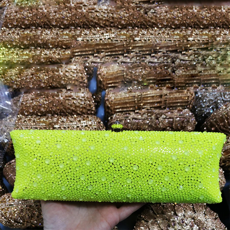 

WHTUOHENG Light Green Long Size Rhinestone Purse New Fashion High Quality Women Diamond Cellphone Clutches Evening Party Bags