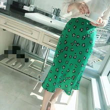 Юбка рыбий хвост Женская шелк изумрудно-зеленый сексуальный принт Jupe одежда