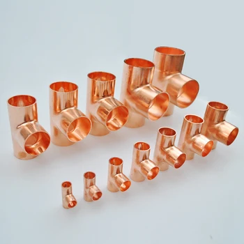 

22.2mm Red Copper Welding Pipe Fitting Thickness 0.8mm Equal Tee 3 Way Connector for Refrigeration