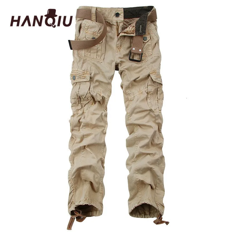 

HANQIU Tactical Cargo Broek Men Large Bags Men Military Broek Cato High Quality Herf Loose Mala Broek Joggers