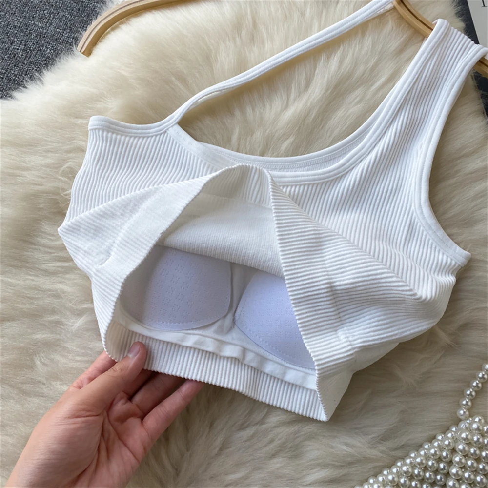 Atopos Women Basic Vest Crop Top Summer Fashion Casual Tank 2022 Sling Cropped Tops One Shoulder Sexy Camis Female Clothing white camisole