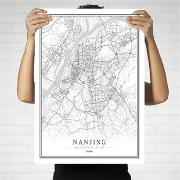 

China Black and White City Map Poster Nordic Living Room Shanghai Nanjing Wall Art Home Decor Canvas Painting Creative gift
