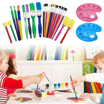 

Children Painting Tool Kits 30pcs Art Paint Brushes with 2pcs Palette Tray for Kids Toddlers Watercolor Oil Acrylic Paints