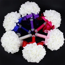 Buquê artificial de rosas brancas e marfim para noivas, dama de honra, flor e rosa artificial, 2020