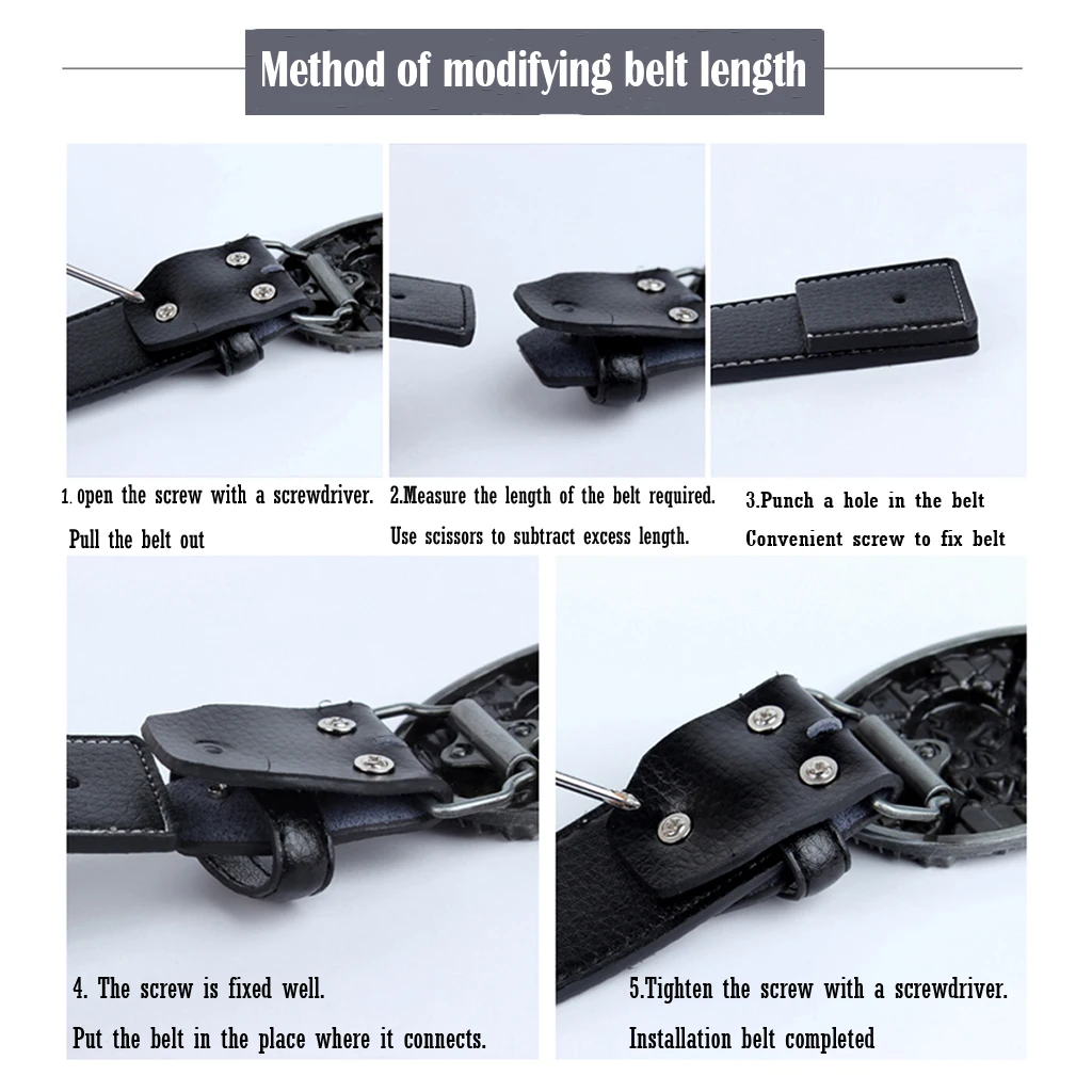 Men Western Leather Belt Gothic Punk Horse Head Belt Buckle Waistband