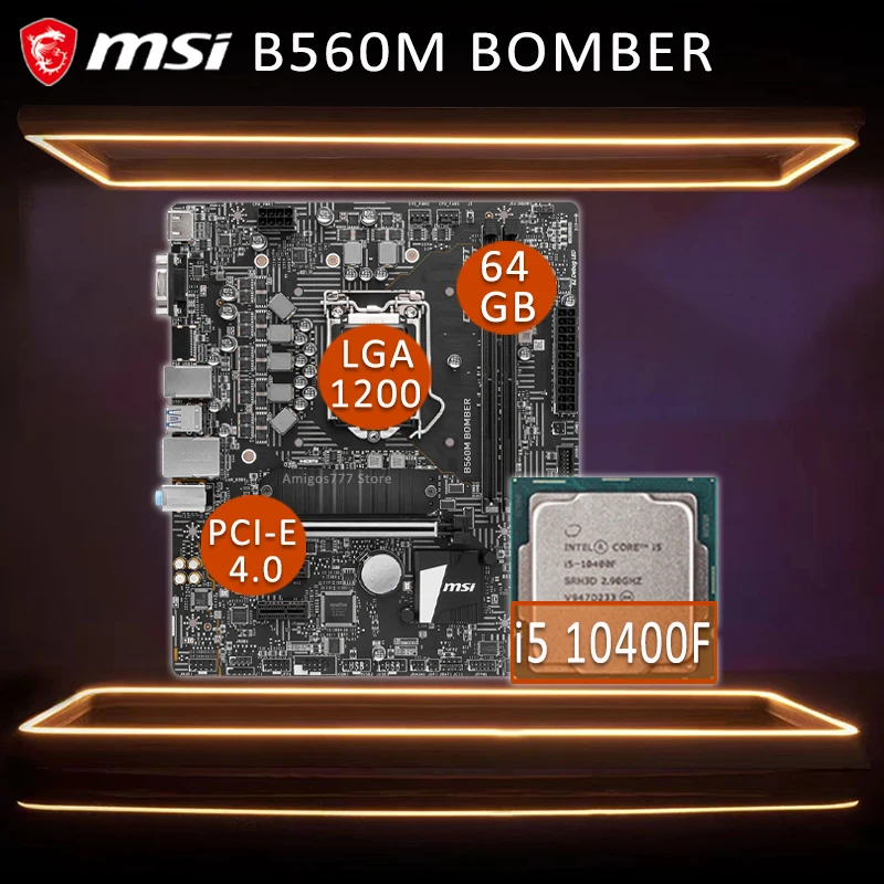 Lga 1200 Msi B560m Bomber Gaming Motherboard With Intel Core I5 10400f Motherboard Cpu Full