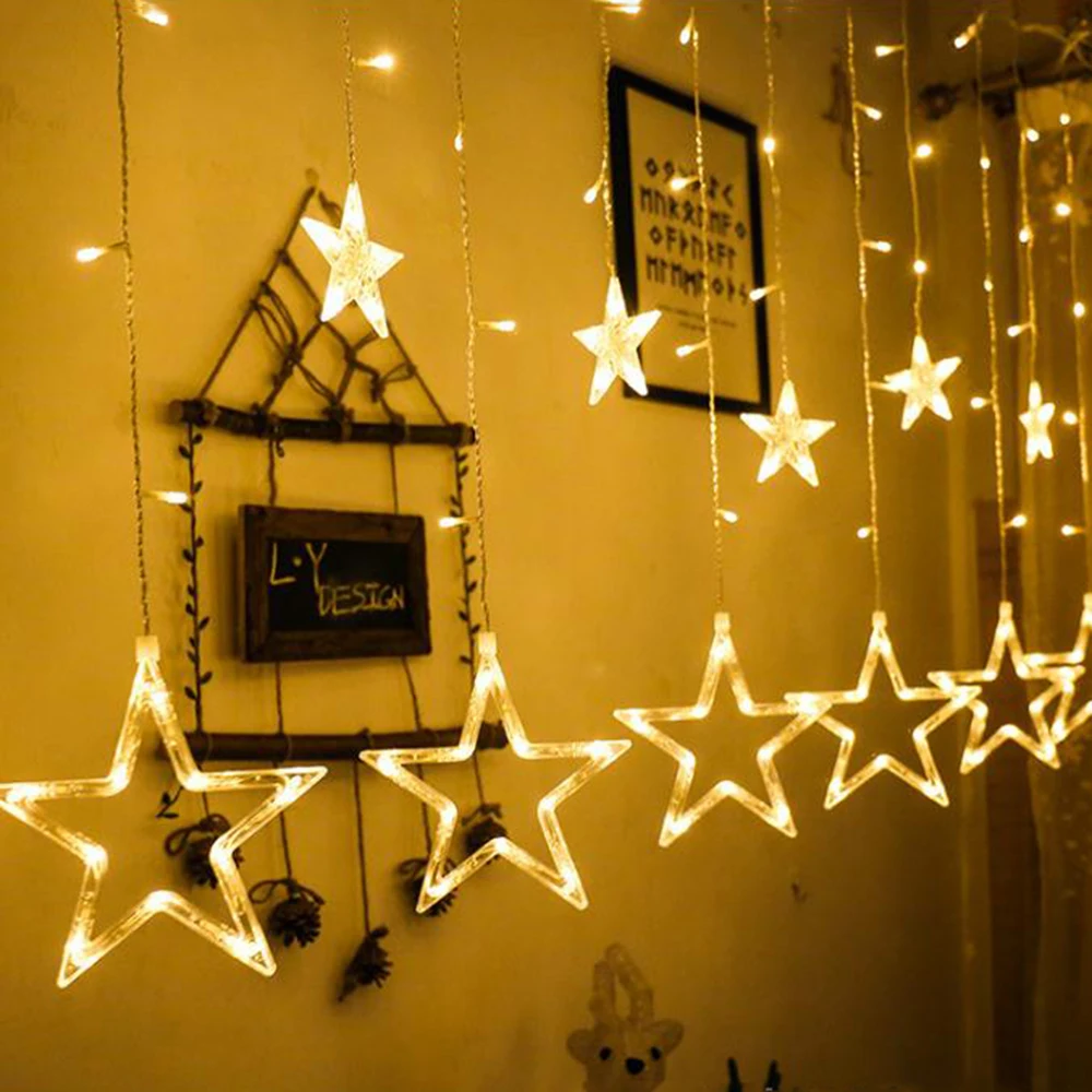 

1X3 2X3 2X3 3X3M Curtain LED String Light Fairy Icicle 2M Star Christmas Garland Wedding Party Window Outdoor Decoration Light